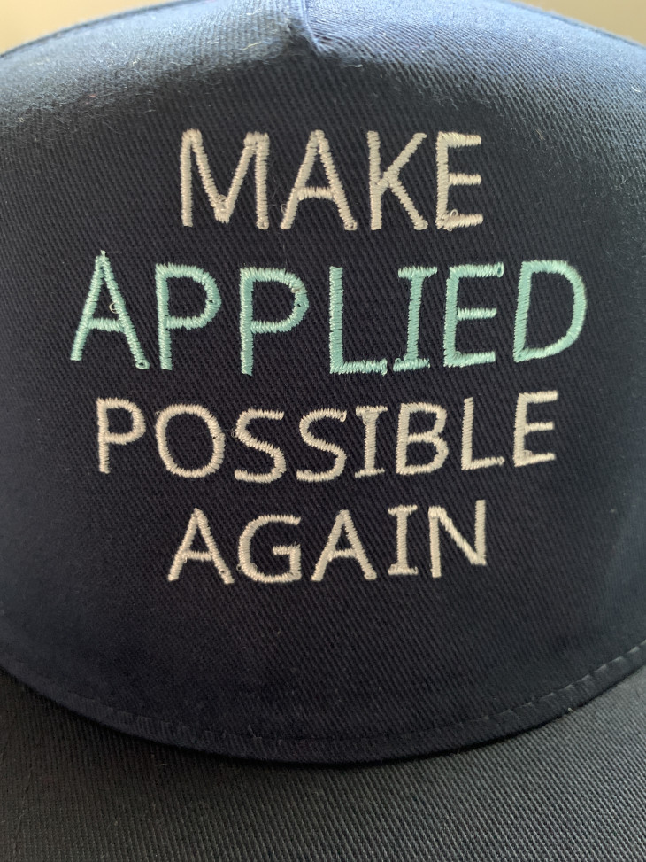Make Applied Possible Again – Embroidered Navy Snapback Hat - Image 2
